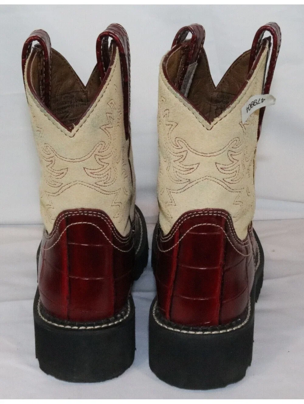 Ariat Fatbaby 14709 Women Red Croc Embossed Leather Western Boots 5.5B Tan Suede
